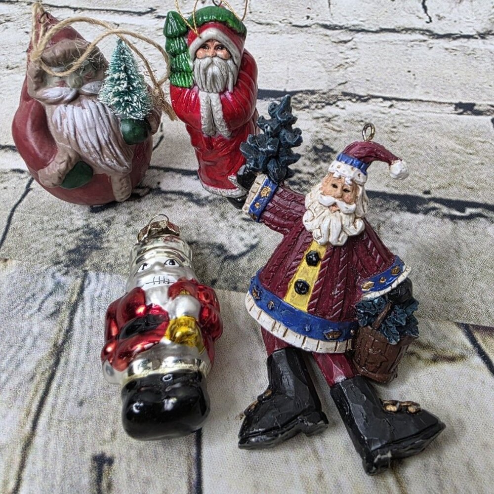 4 Vtg Christmas Ornaments  Santa Clause Appx 2.5 to 3.5 inches